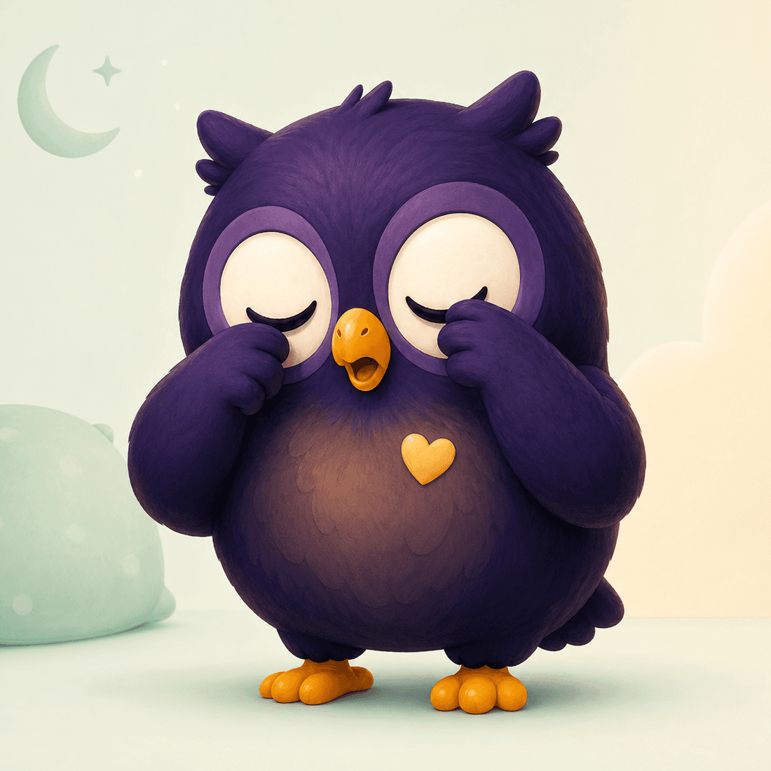 Sleepy OffPal bird rubbing its eyes